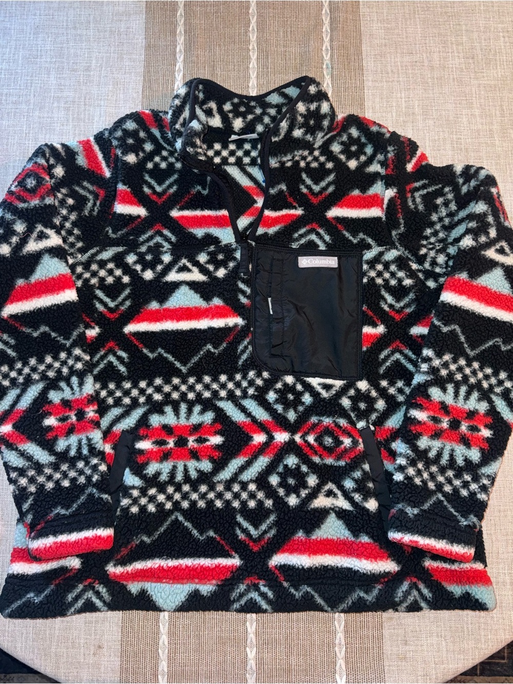 Columbia Fleece Jacket XL Southwestern Aztec Geometric Black Red Blue